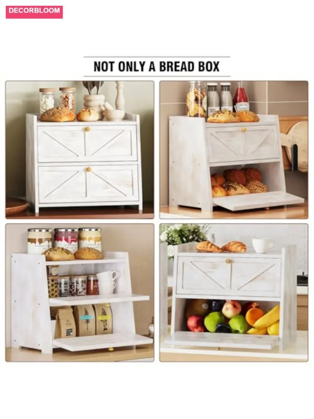 Rustic Bamboo Bread Box Vintage Double Layer Kitchen Counter Storage